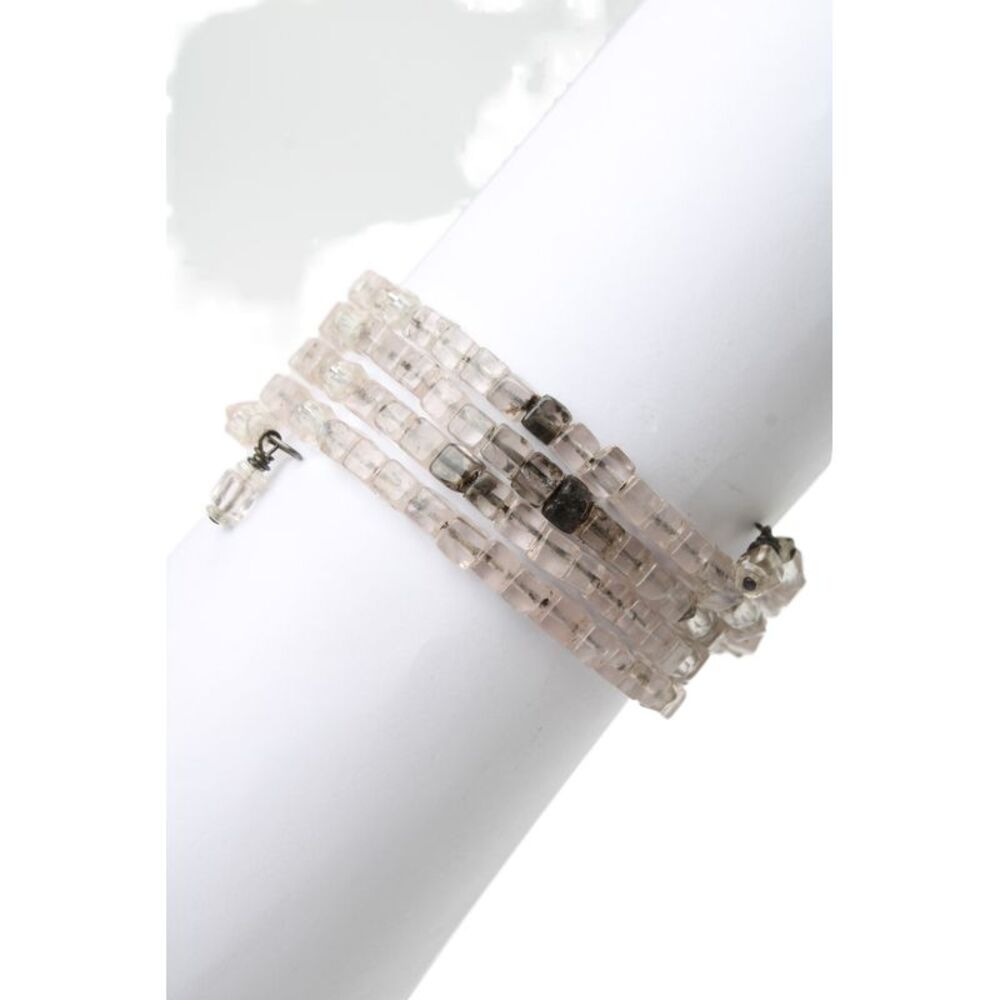 Designer Womens Silver Tone Rose Quartz Cube Beaded Wire Wrap Bracelet